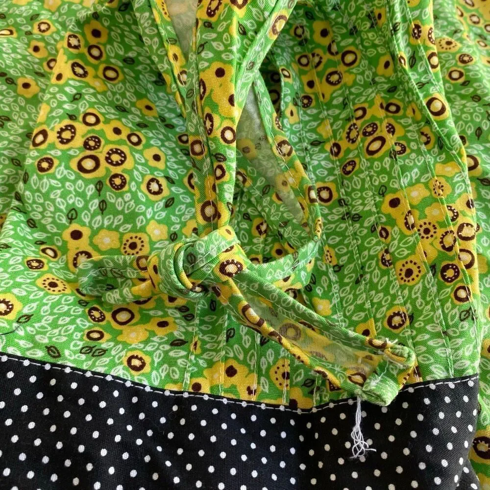 Kirsch Gluck Anthropologie Green Floral Halter Apron Dress Girls Vintage Style